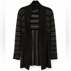 ⸻
SPANNER Black Gray Striped Cardigan Gold Thread Open Front Medium